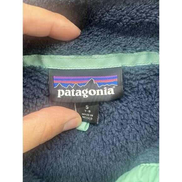 Patagonia Youth Synchilla Snap-T Fleece Pullover Navy Blue/mint Green Polartec - Picture 8 of 9